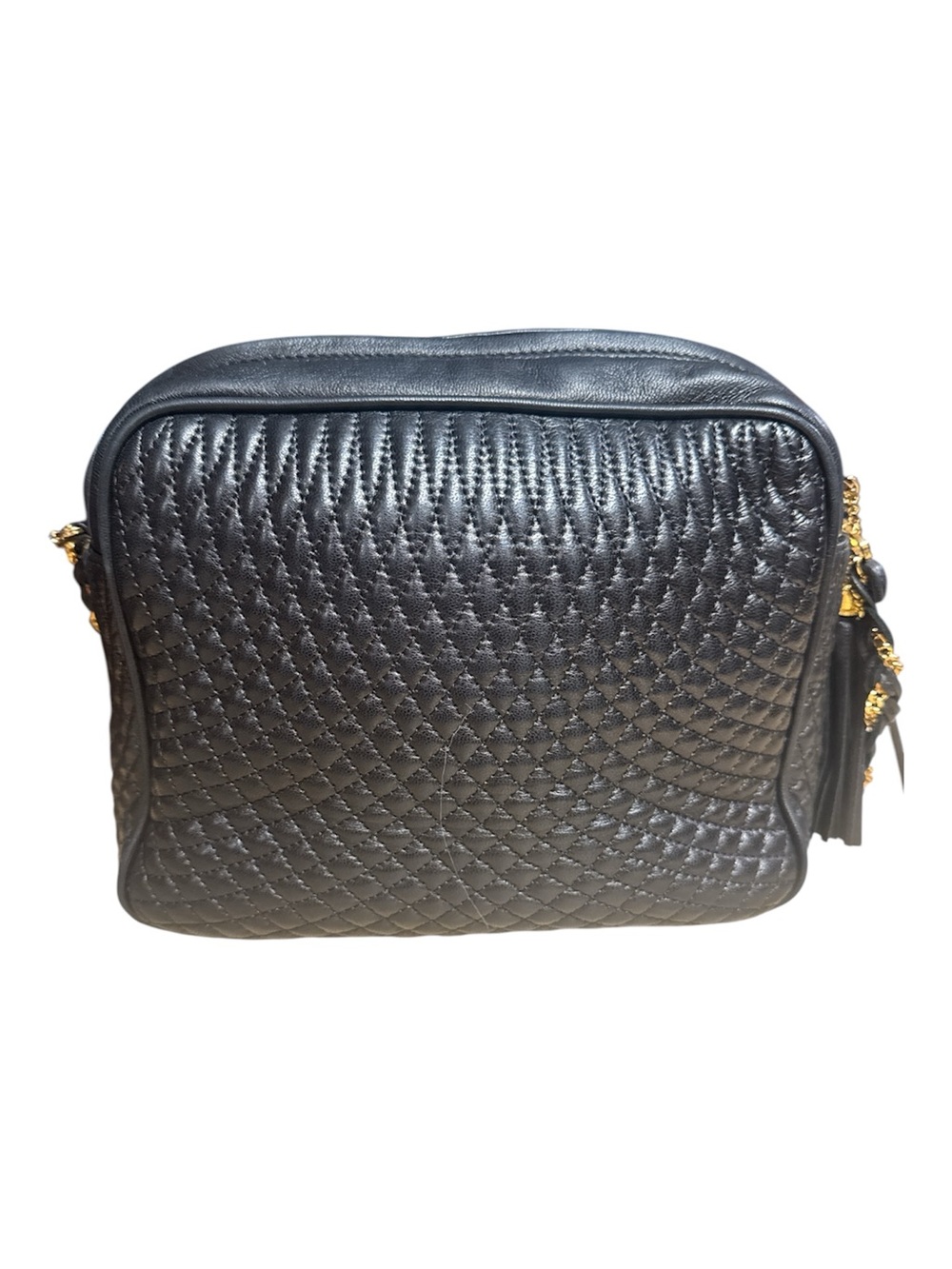BALLY Italian Quilted Leather Crossbody Bag Chain Link Strap Tassel + Dust Bag - Picture 4 of 17